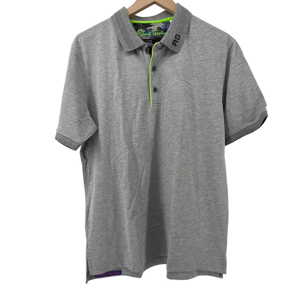 Robert Graham Men M Classic Fit Knit Short Sleeve Polo Grey Moisture Wicking NWT